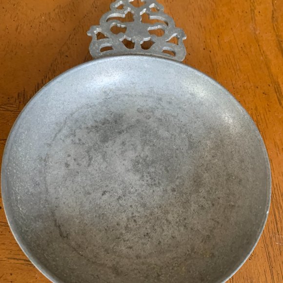 Vintage / Antique STEDE Pewter Porringer Change Dish With Filigree Handle 6" - Picture 2 of 5